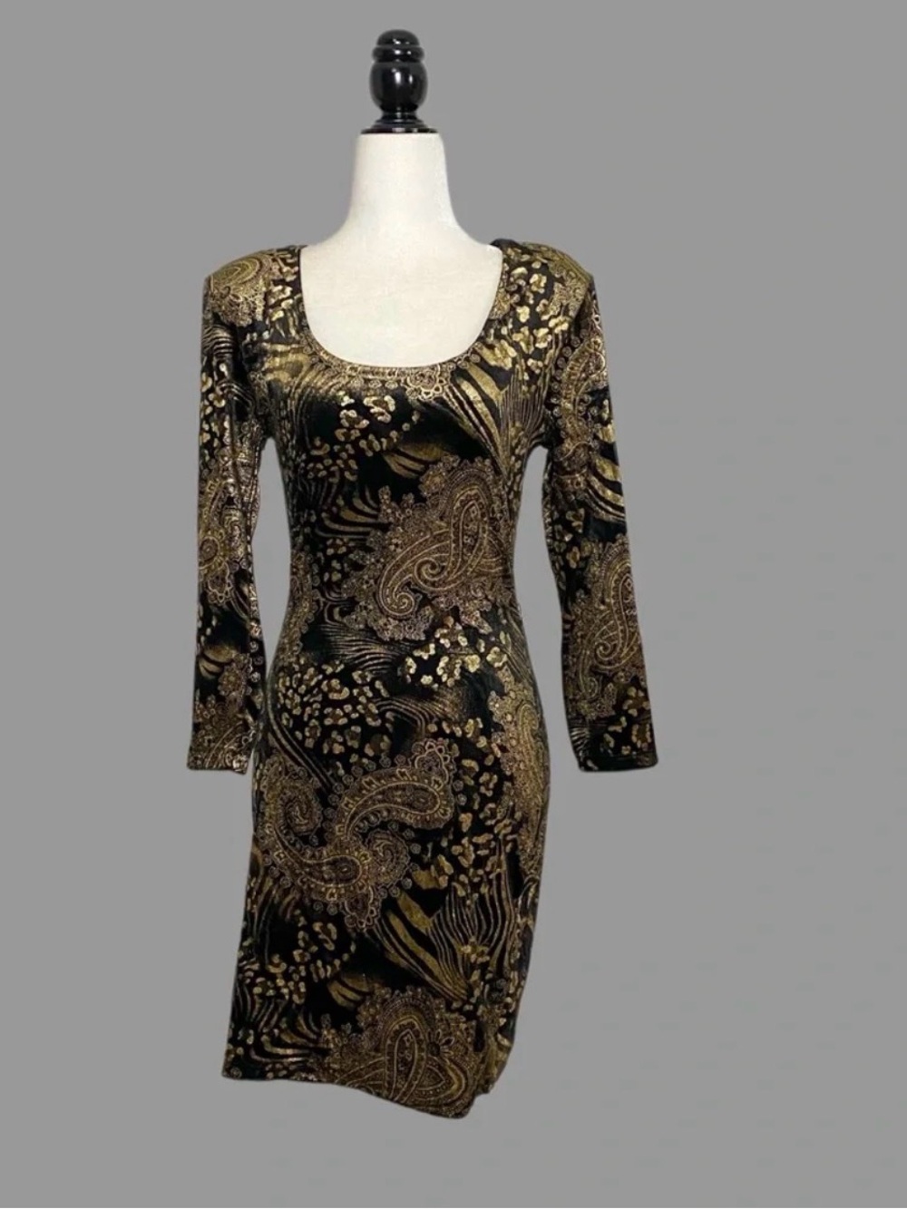 💜M💜 Vintage Mini Dress Party Event Bodycon Lace Panel Low Back Velvet Paisley